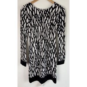 Cache Dress Size 2 Black & White Print Bodycon Sequins Long Sleeves Vintage NOS